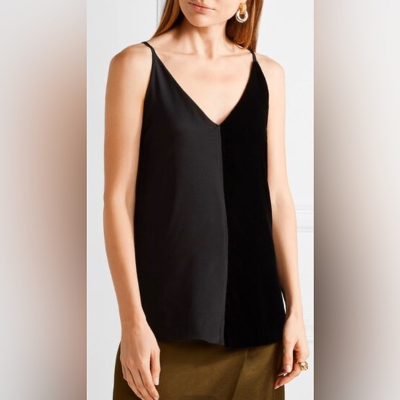 By Malene Birger Nabista Silk Crepe De Chine Velvet Black Camisole Top EUC 38/8 - Picture 1 of 11